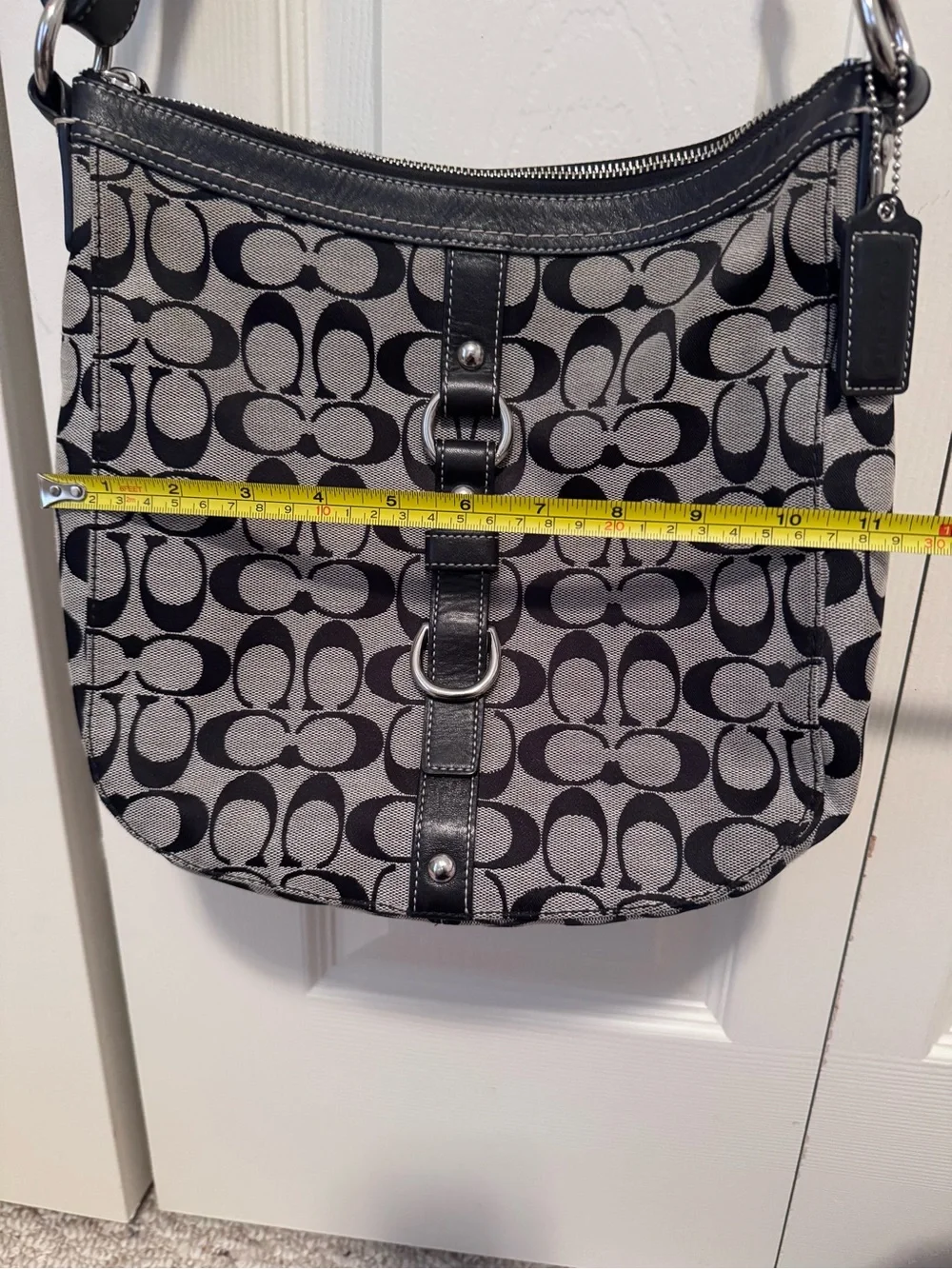 Coach Gray and Black Signature Buckle Shoulder Bag